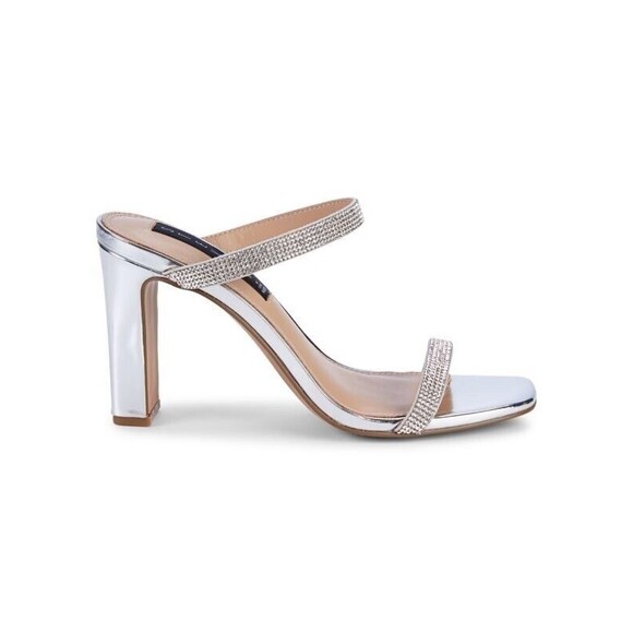 Steve Madden Rhinestone Embellished Mule Sandals Leather Metallic Silver Size 8 - Picture 1 of 15